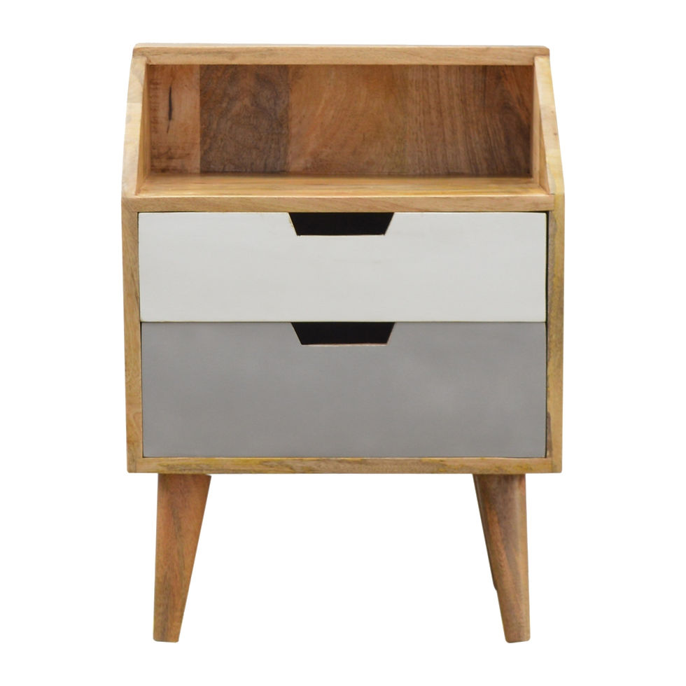 White and Grey Painted Raised Back Bedside Table