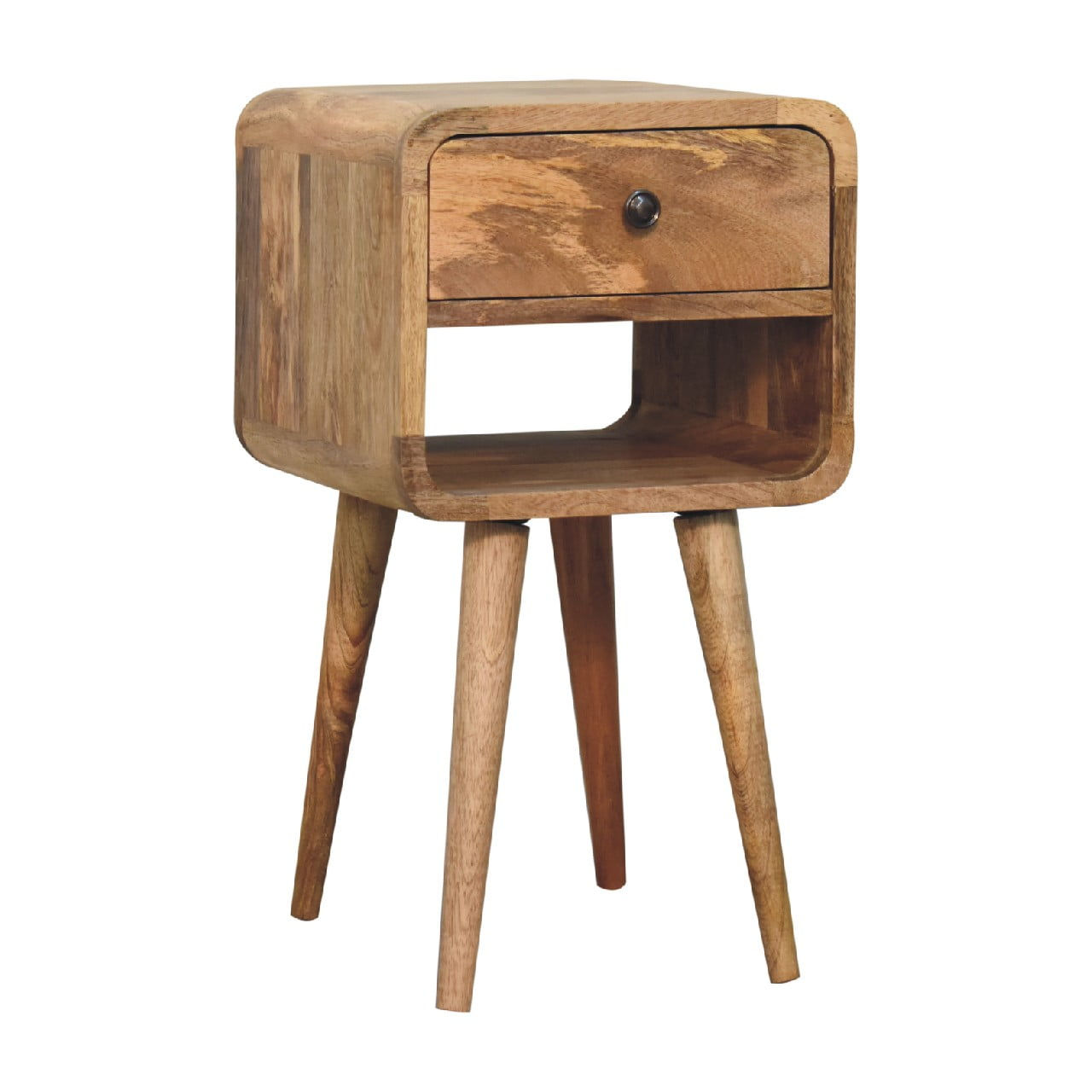 Mini Oak-ish Curved Bedside with Lower Slot