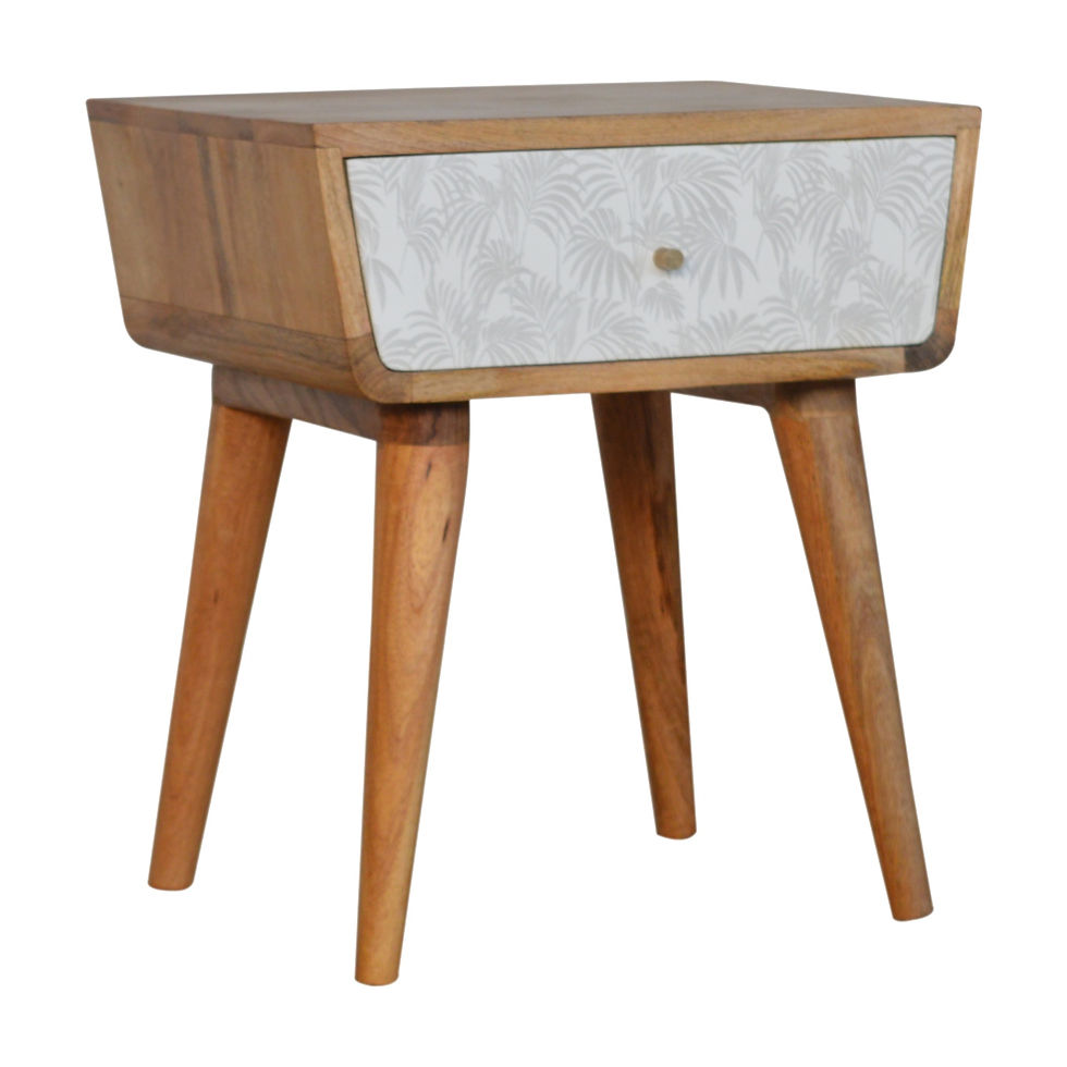 White Screen Printed Trape Bedside Table