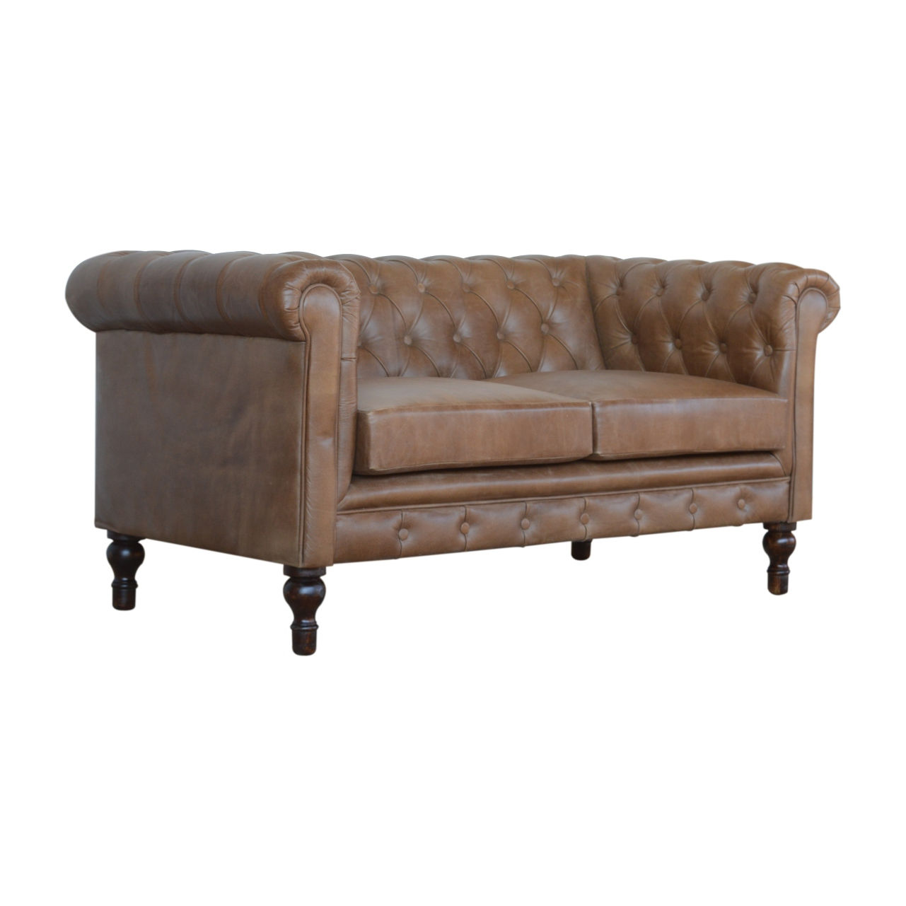 Brown Leather Double Seater Chesterfield Sofa