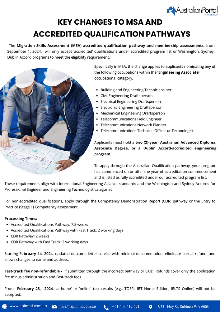 Key Changes to Migration Skills Assessment (MSA) and Accredited