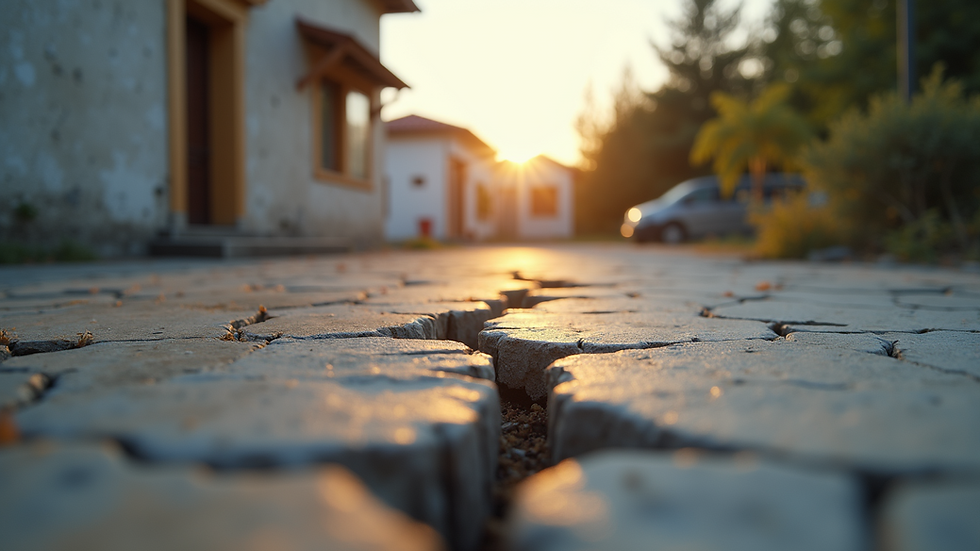 Close-up view of a cracked foundation in a home
