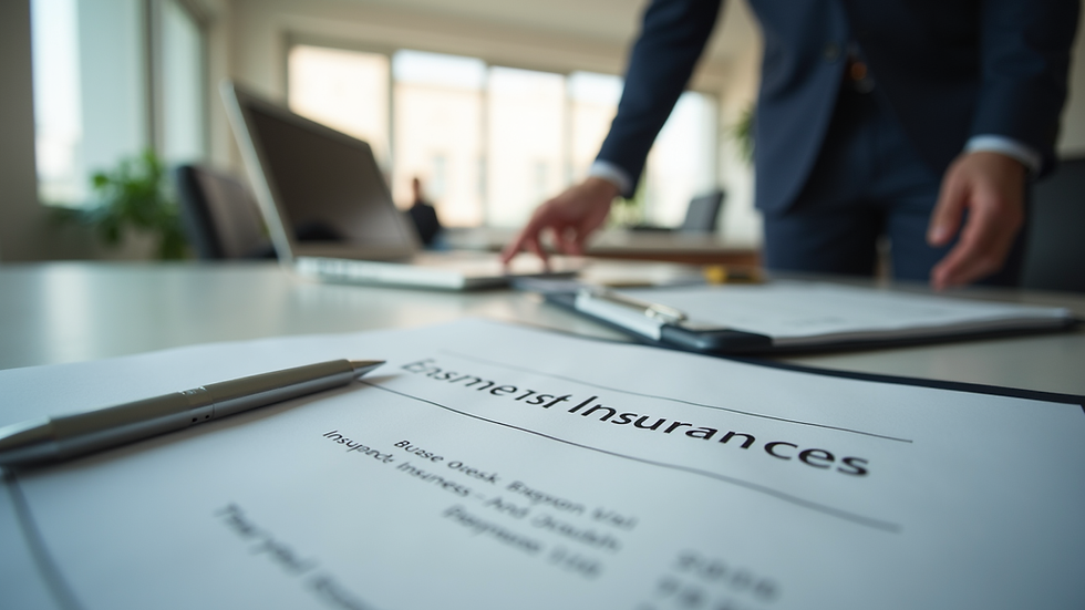Eye-level view of a business office with insurance documents on a desk
