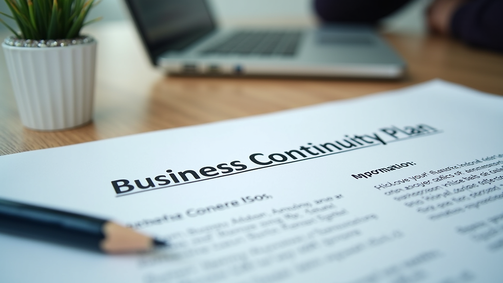 Close-up view of a business continuity plan document on a desk
