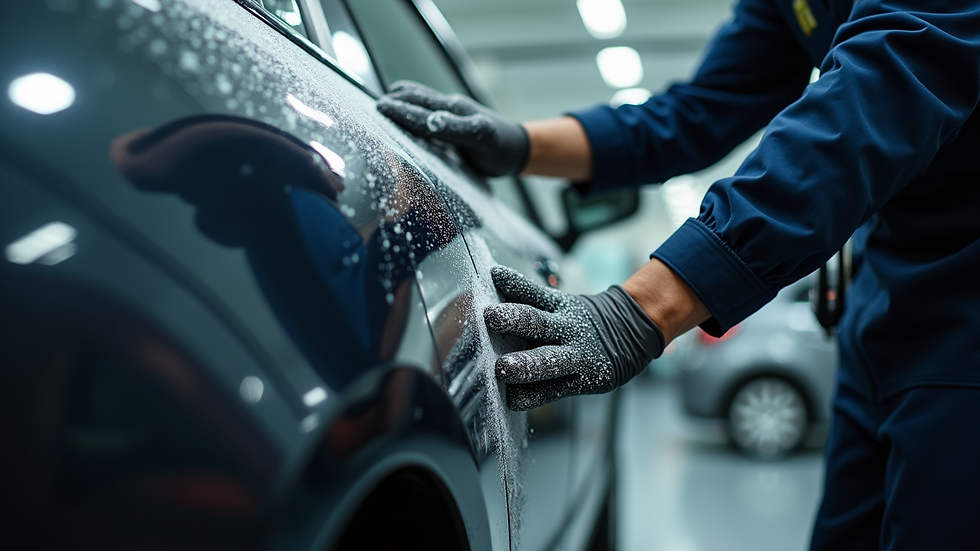Close-up view of a car interior being cleaned by a professional detailer
