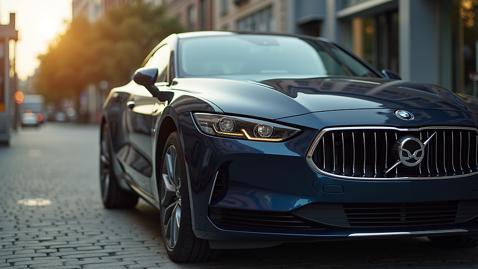 High angle view of a shiny, freshly detailed car parked outdoors