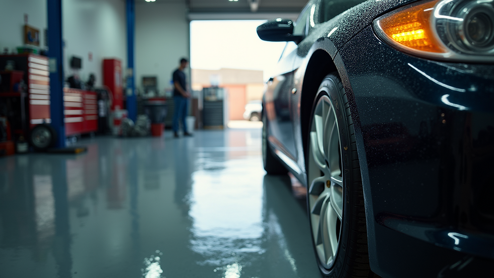 Eye-level view of a car being detailed at a local auto shop