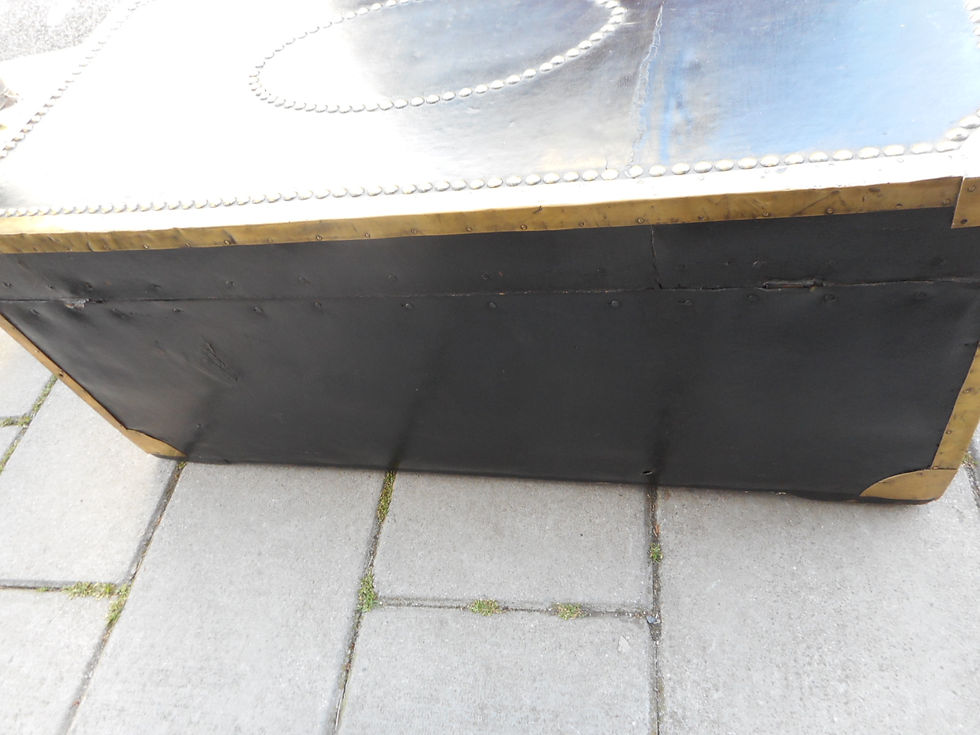 Thumbnail: Brass bound covered wooden trunk