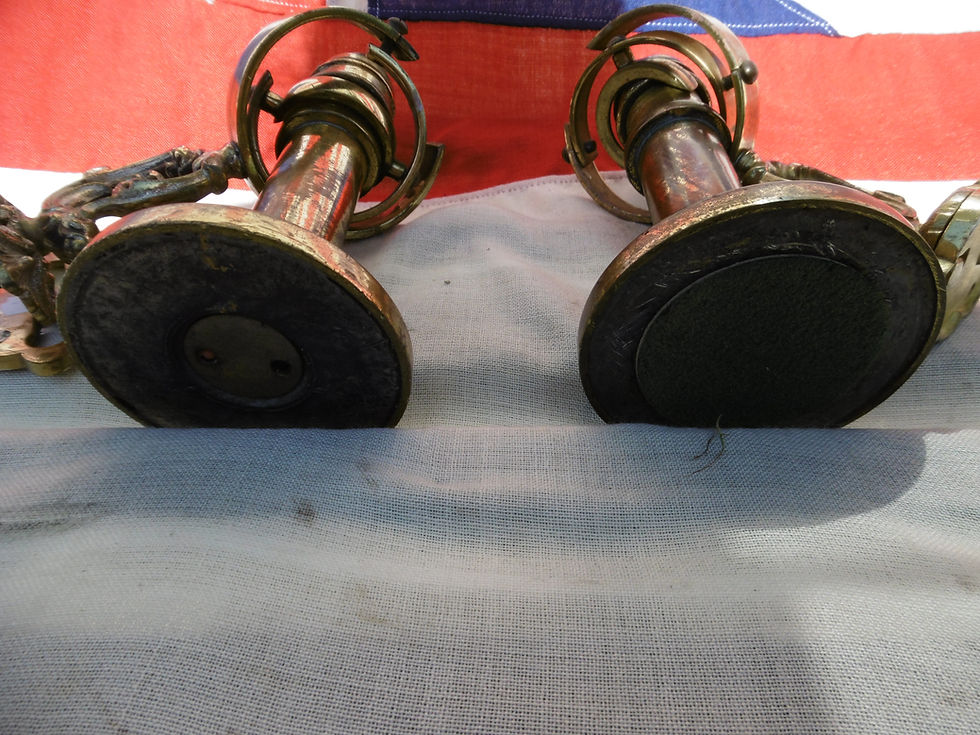 Thumbnail: Pair of brass gimbled ships candle holders