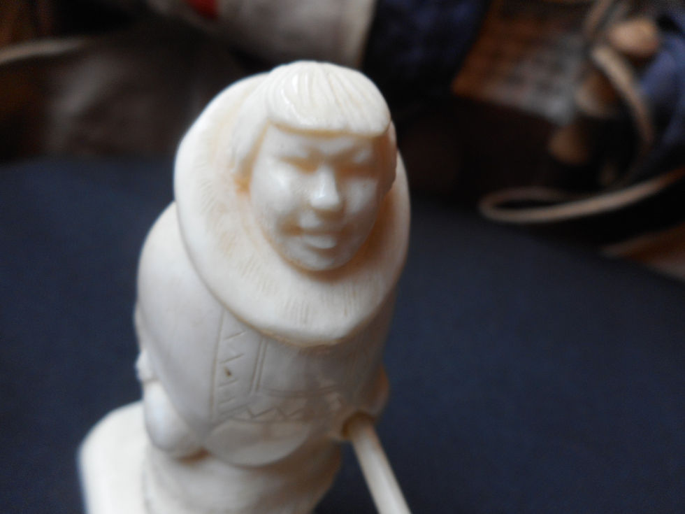 Thumbnail: No.359 - Inuit with dogs scrimshaw carving