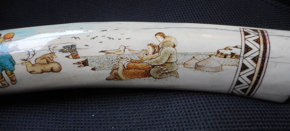 Thumbnail: No.234 - Scrimshaw walrus tusk - coloured
