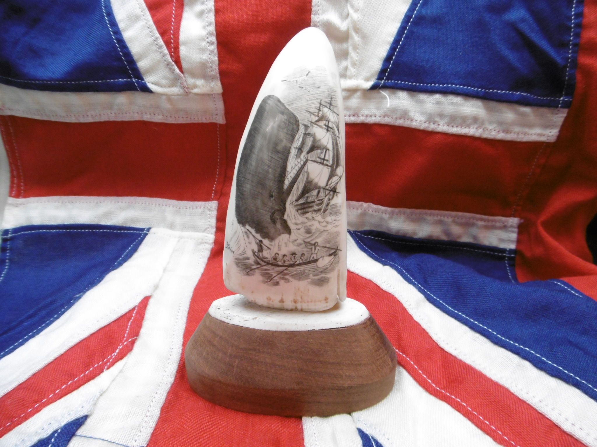 No.489 - Signed whaling tooth on stand