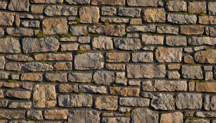 Close-up view of natural stone masonry on a historic manor wall