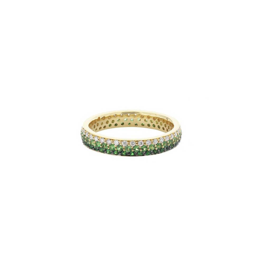 18k Yellow Gold Tsavorite and Diamond Ombre Eternity Band Ring