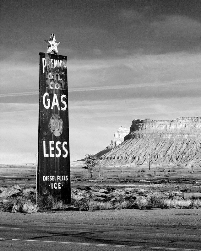 Photograph of an old gas station sign near Book Cliffs in Utah