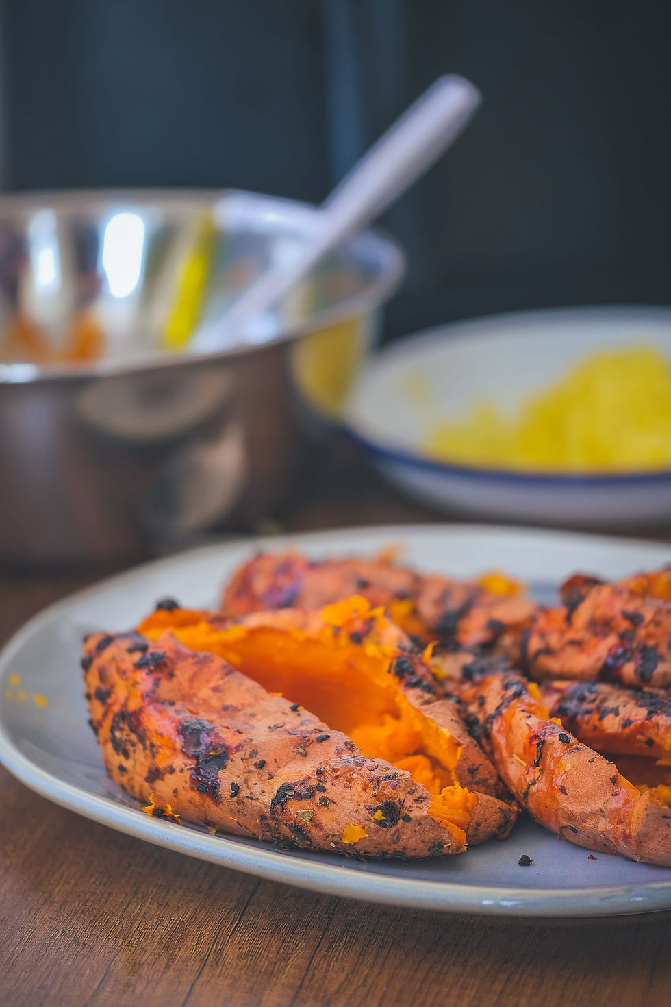 Cosori Air Fryer Sweet Potatoes ready to fill