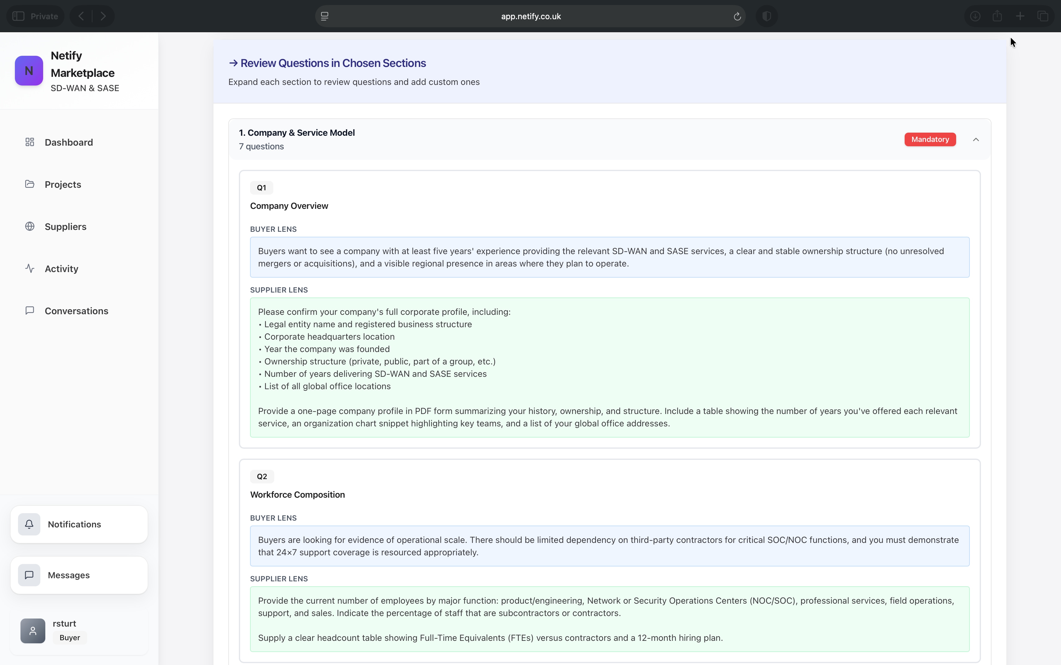 Netify Review Questions Interface