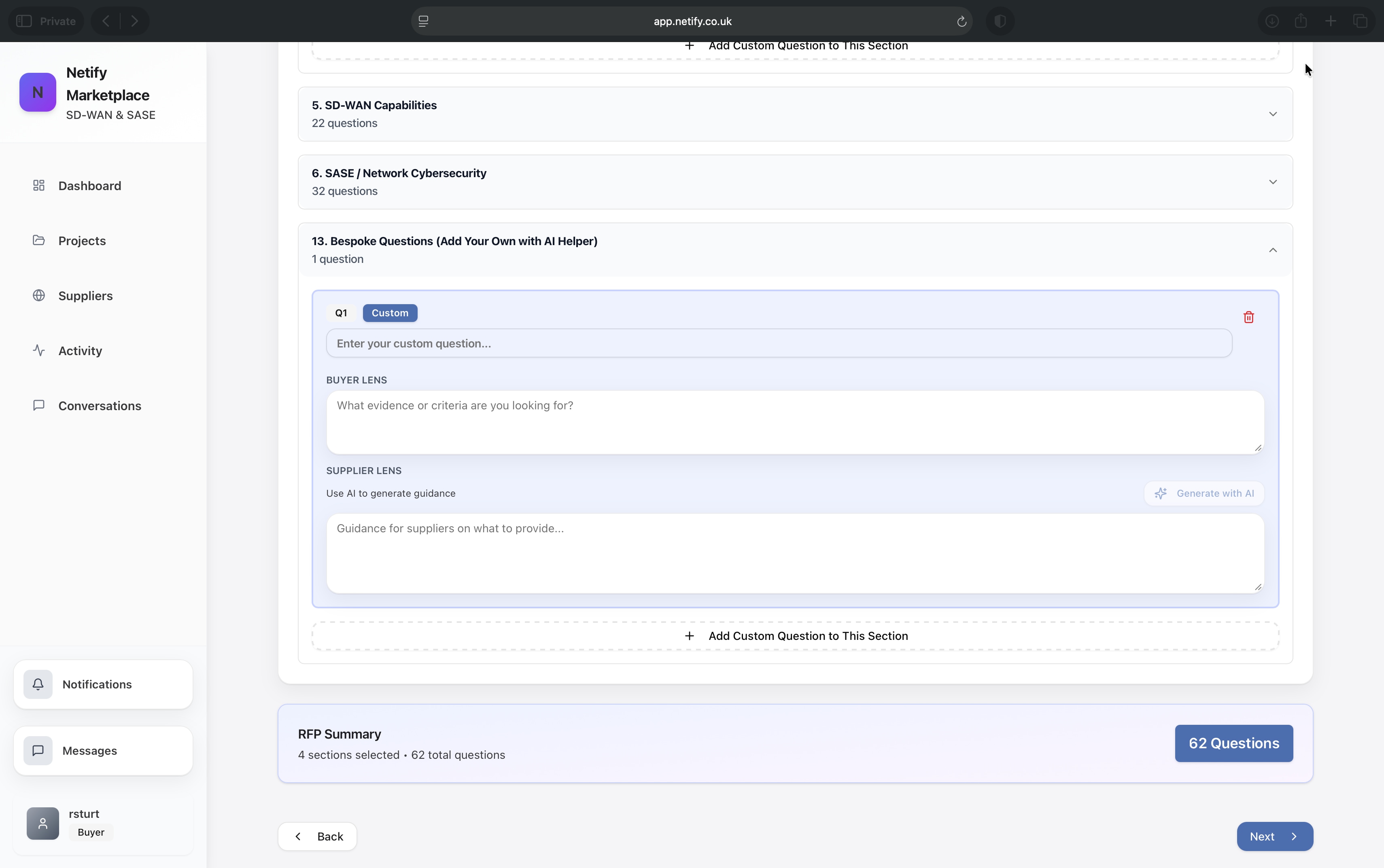 Netify AI Custom Questions Interface
