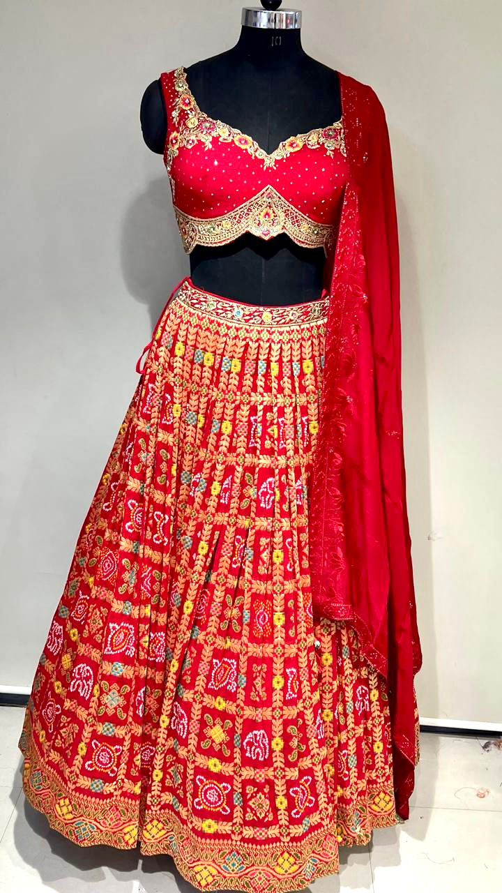 Thumbnail: Bridal Crepe Silk Designer Lehenga With Zari Weaving