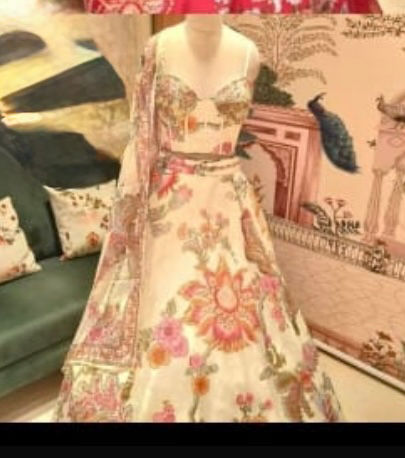 Thumbnail: Corset Style blouse with Floral Lehenga set