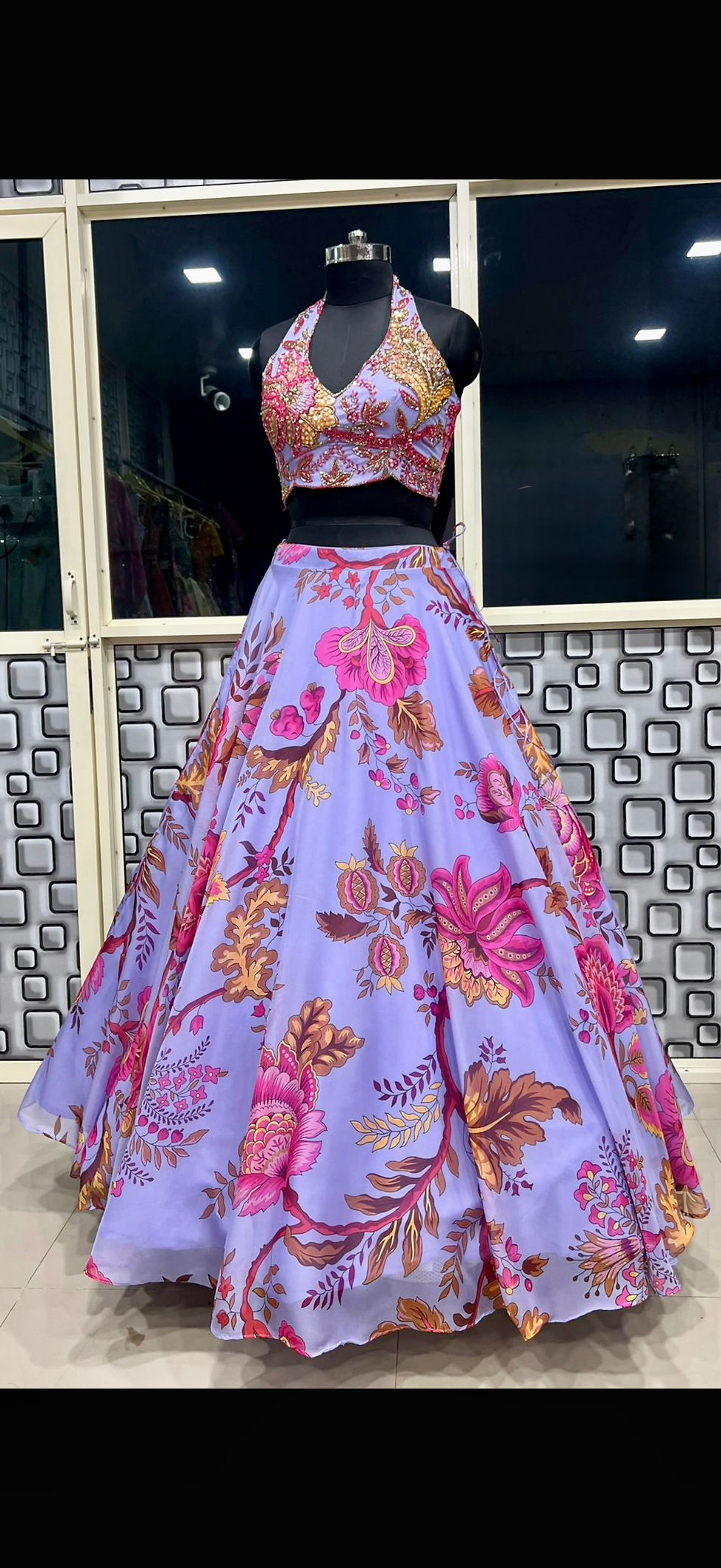 Thumbnail: Halter Neck Blouse With Floral Skirt