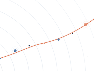 Abstract illustration of forecast arcs radiating outward, crossed by a trajectory line marking renewal accounts.