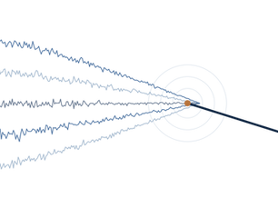 Abstract art of multiple signal threads converging into one bold forecast line, representing scattered churn signals merging into a single rolling number.