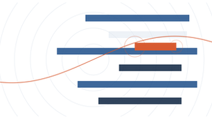 Abstract art of segmented capacity bands crossed by a single trajectory line, with one reallocated block highlighted, representing a planned week absorbing a spike.