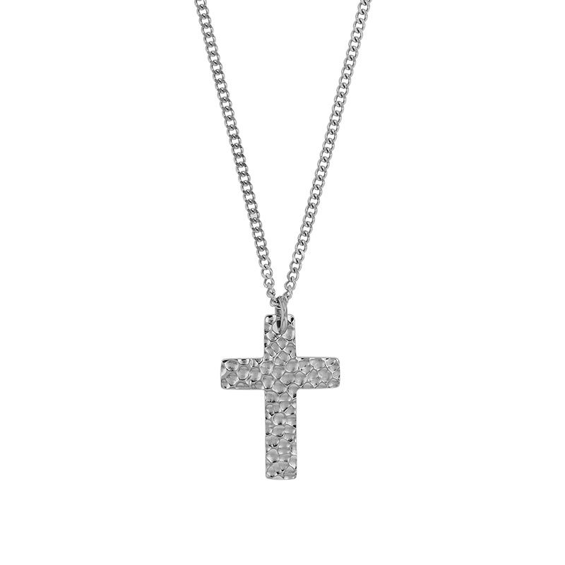 Collier homme acier inoxydable - croix aspect martelé brillant.