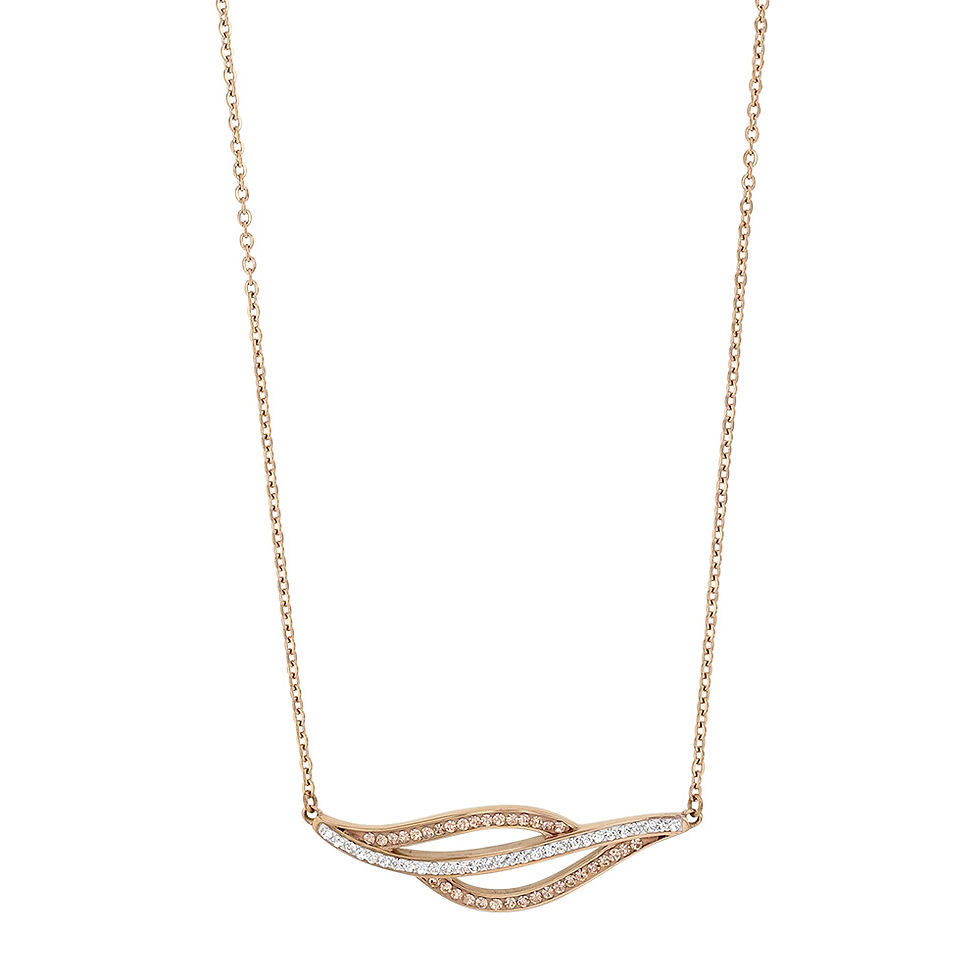 Collier femme acier inoxydable, doré rose et pierre synthétiques.