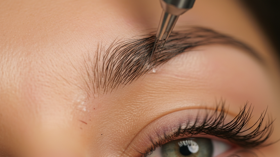 Close-up view of a microblading procedure on eyebrows