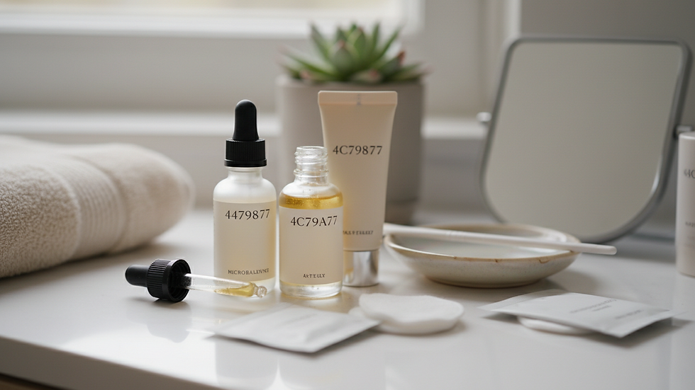 Eye-level view of a clean vanity with microblading aftercare products