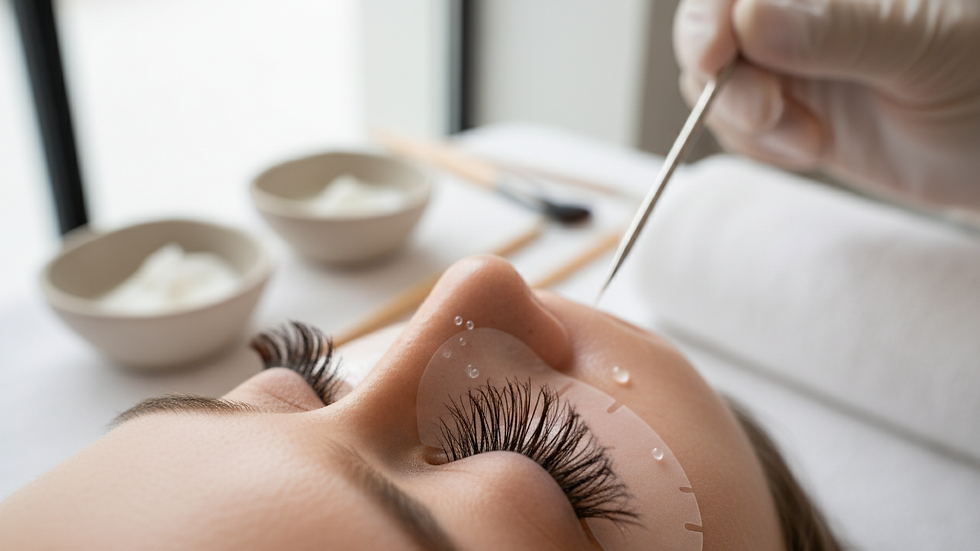Eye-level view of a beauty salon setup for lash lift treatment