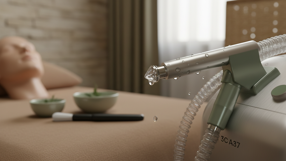 Eye-level view of a serene spa room with hydrodermabrasion equipment ready for use