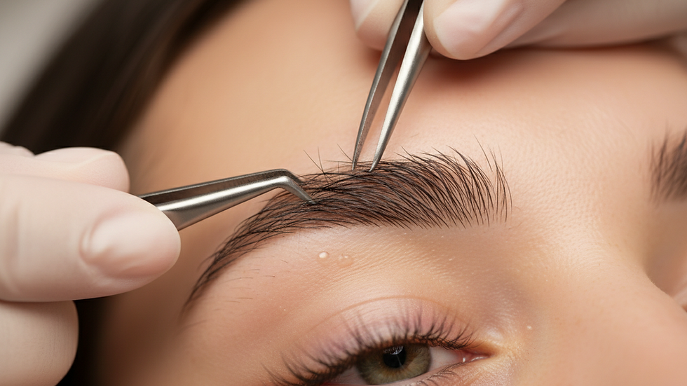 Close-up view of a brow shaping session with precision tools