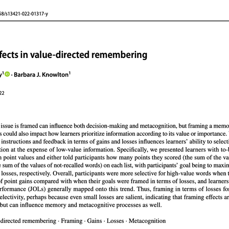 Framing Effects in Value-Directed Remembering
