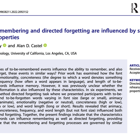 Selective Remembering and Directed Forgetting Are Influenced by Similar Stimulus Properties