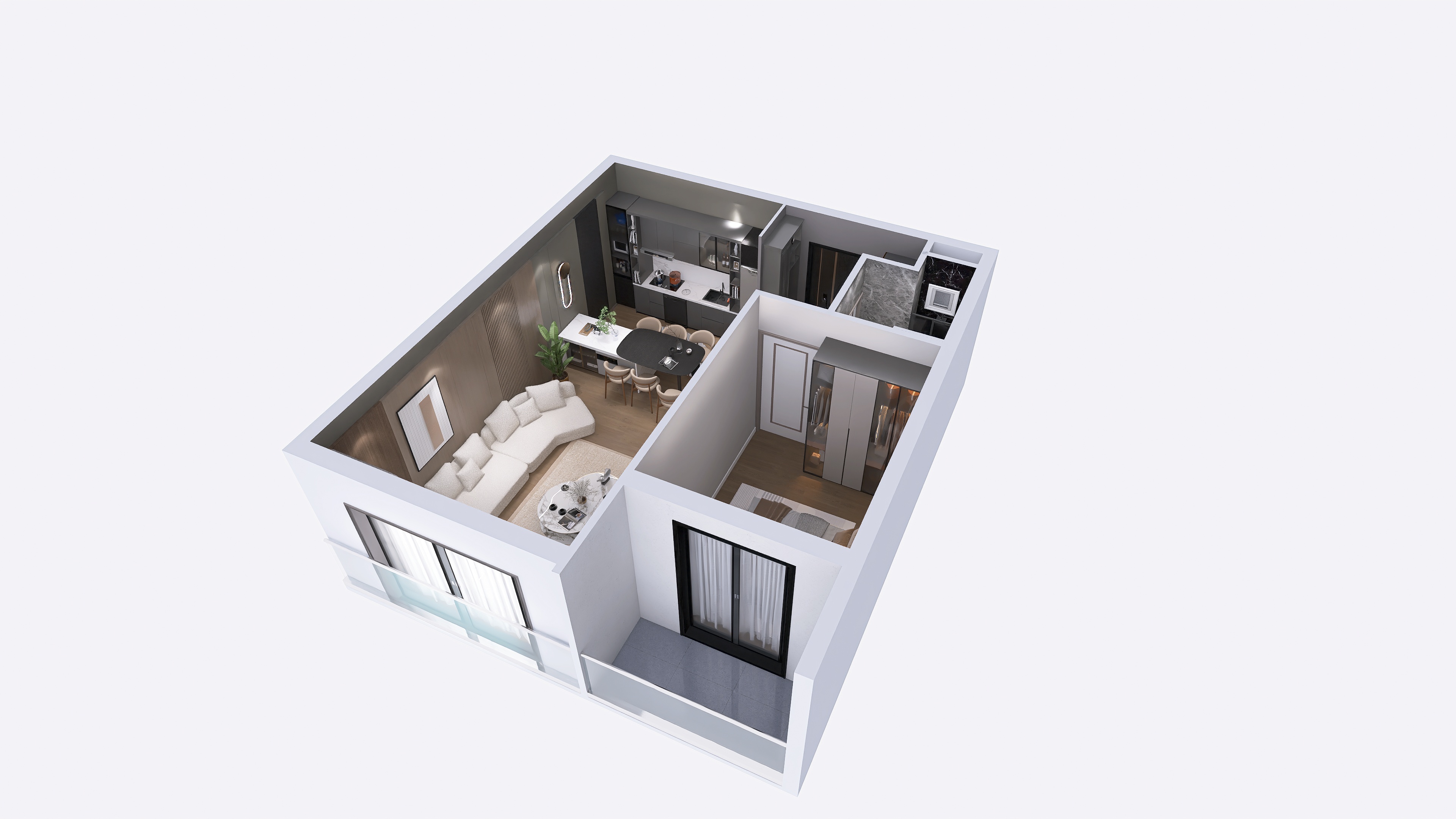 Fega Valora 1+1 · 1+1 daire · üç boyutlu plan görünüşü