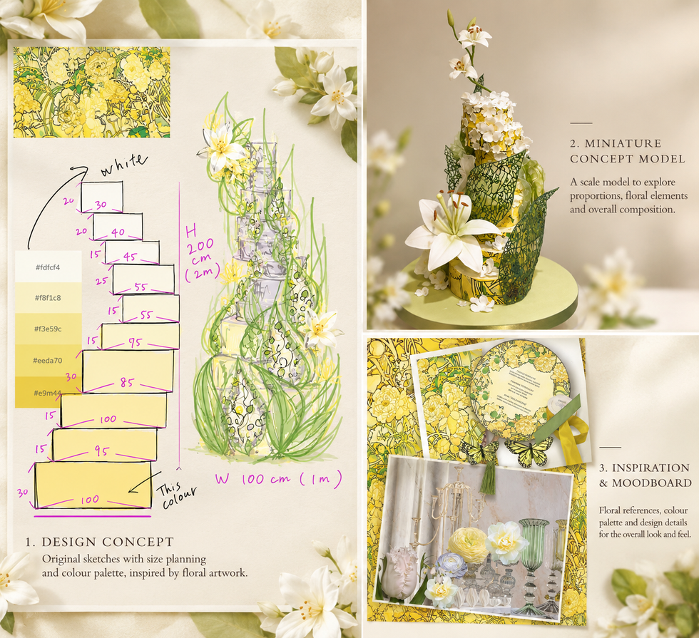 1. Design Concept
Original sketches exploring scale, proportion and colour, inspired by nature and the flowing organic forms of Art Nouveau.