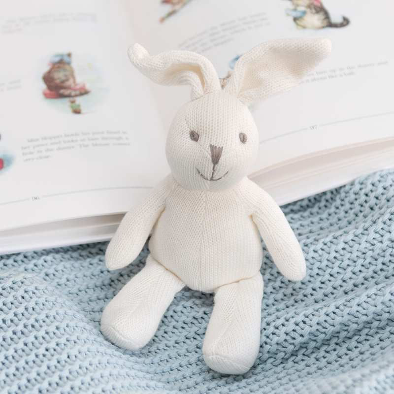 Thumbnail: Knitted White Organic Cotton Bunny Baby Rattle