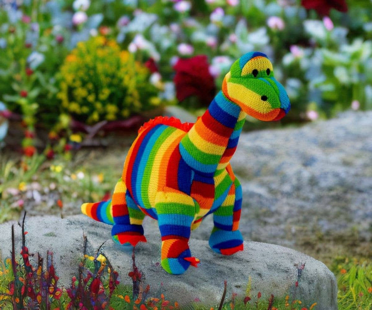 Diplodocus Soft Toy Dinosaur Teddy - Knitted Bold Stripes