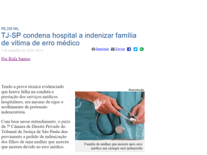 TJ-SP condena hospital a indenizar família de vítima de erro médico.