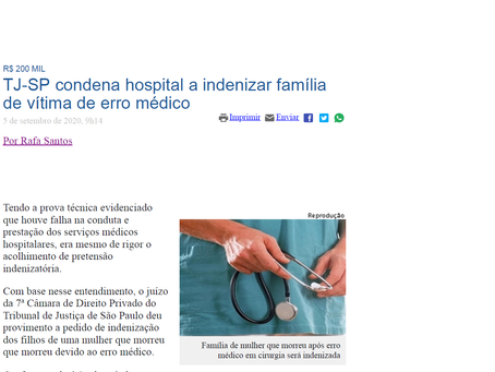 TJ-SP condena hospital a indenizar família de vítima de erro médico.