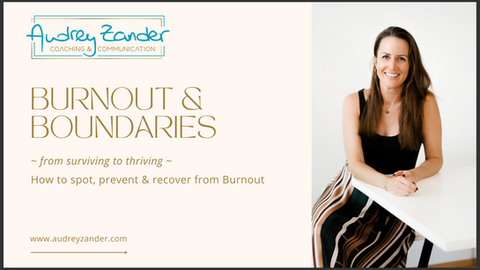 Audrey Zander leadership communication coach | Audrey Zander Coaching visual about burnout and boundaries, as part of a team conflict resolution workshop