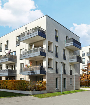Residential area with ecological and sustainable green residential buildings, low-energy h