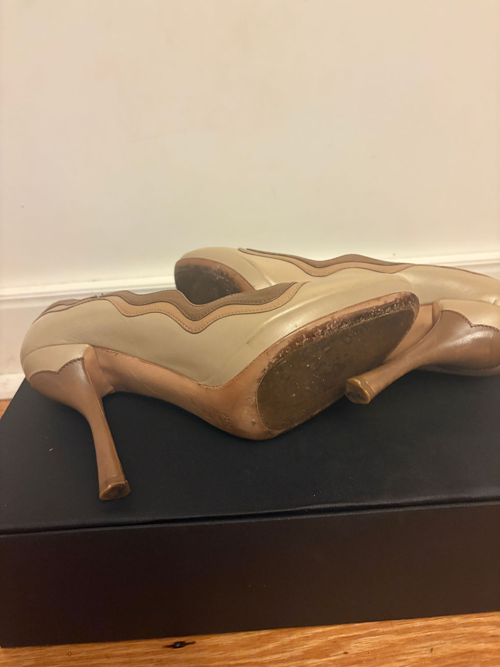 Thumbnail: Prada Neutral Heels With Scalloped Detailing "Hybrid Chic" - Size 38 (Size 8 US)