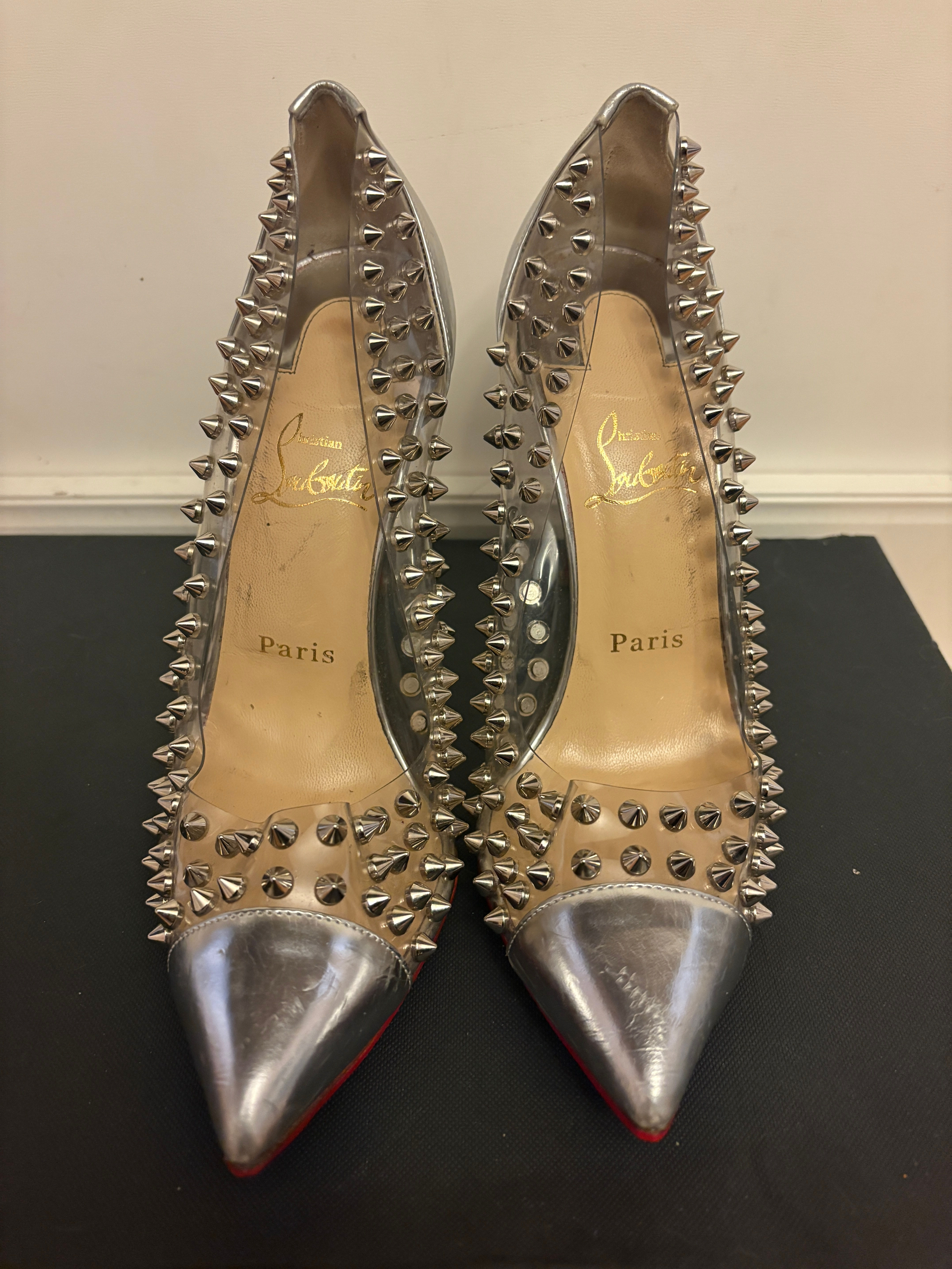Christian Louboutin Metallic Spiked Heels ' "Body Armor" Size 38. 5 (7.5 US)