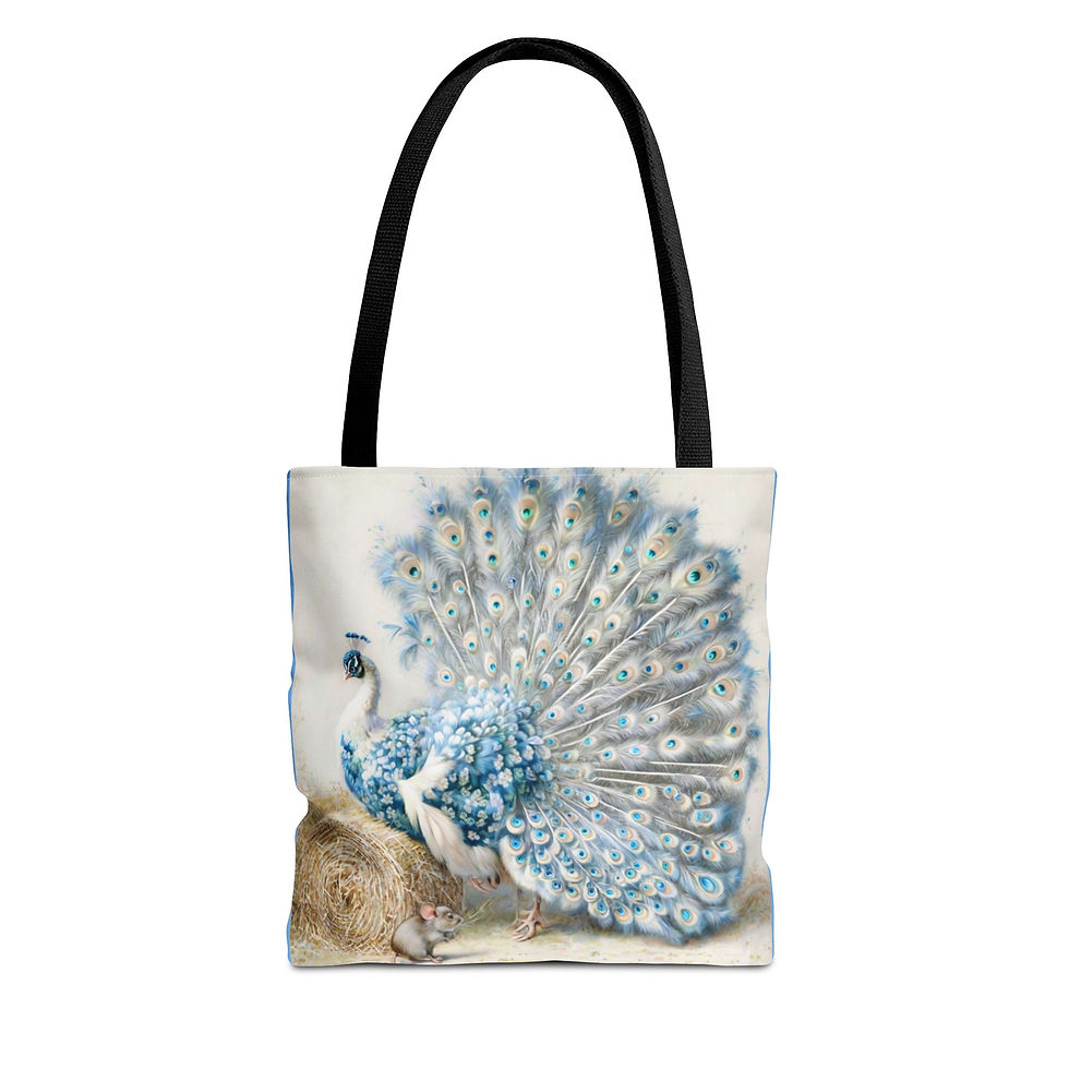 Elegant Peacock on a Light Blue Tote Bag - Stylish, Reusable and Eco Friendly