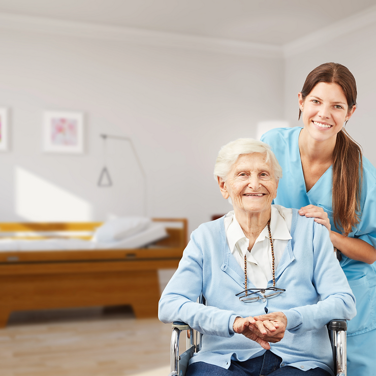 Health professional with patient smiling