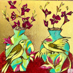 We’ll Fly Away My Darling, 30 x 30 cm, Framed size,36 x 36 cm, Mixed media on wooden panel